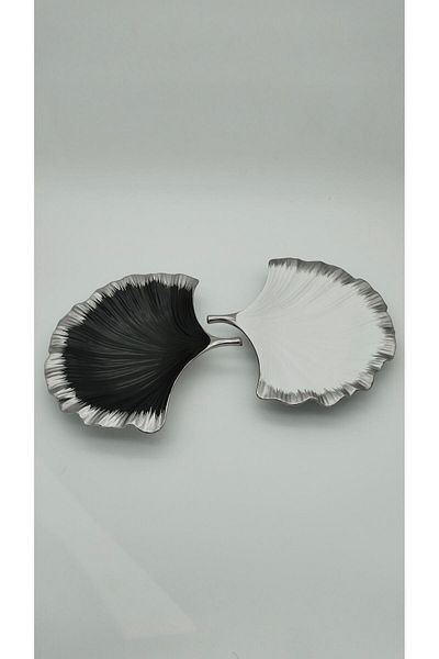 Mikasa Moor Silver Black White Leaf 2-Piece Service Plate 28 cm