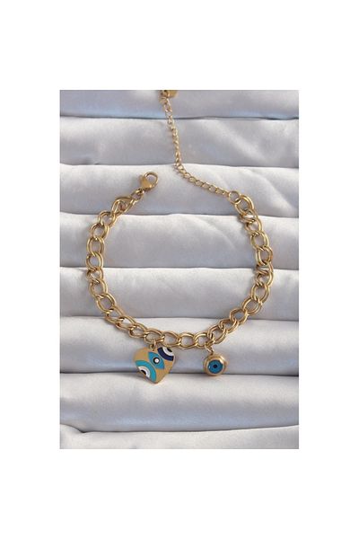 Skygo 316L Steel Gold Color Evil Eye Heart Model Chain Bracelet - Tj-Bb6227