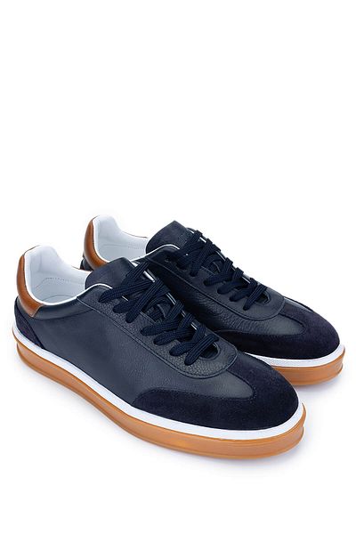 Tamer Tanca Men's Genuine Leather Navy Blue Sneakers & Sports Shoes