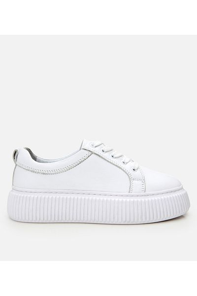 Hotiç Pantofi sport de damă din piele albă cu talpă groasă