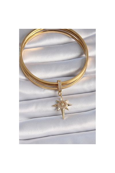 Skygo Brass Gold Color Zircon Cubic Zirconia Polar Star Model Ajda Charm - Tj-Bc1004