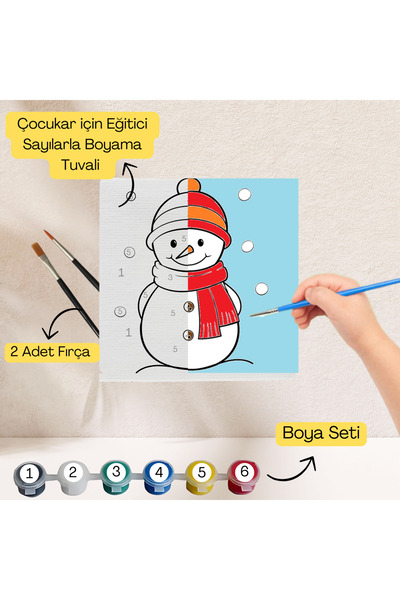 hediye hobim Çocuklar İçin Eğitici Sayılarla Boyama Seti Kardan Adam–20x20 ,B...