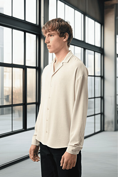 Valiberta Cămașă pentru bărbați cu mânecă lungă cu guler Apaș - Stone