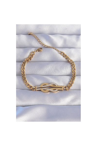Skygo Gold Colored 316l Steel Zircon Stone Belt - TJ-BB6210