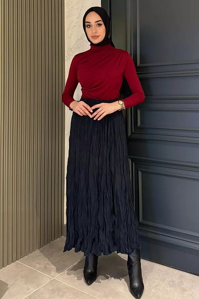 julude Μπλε μπλε ελαστική φούστα Crinkle Voile Hijab