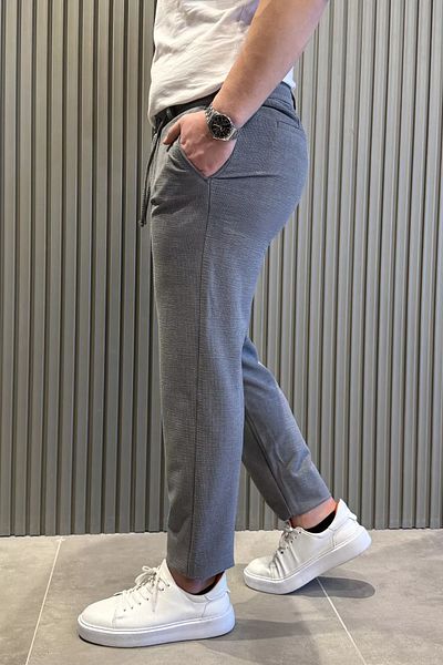 MİSHAR İTALİA Dark Gray Men's Elastic Waist Lace-Up Jogger Pants