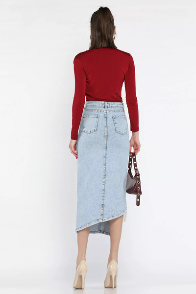 Zehra Gül Buzmavisi Taş Detaylı Jean Kot Etek