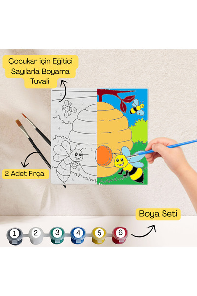 hediye hobim Çocuklar İçin Eğitici Sayılarla Boyama Seti Arı Kovanı–20x20 ,Bo...