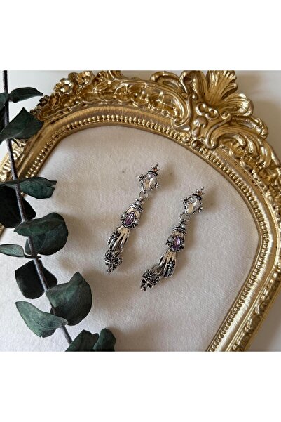 Alice İsstanbul Marka Silver Eskitme Taşlı El Küpe