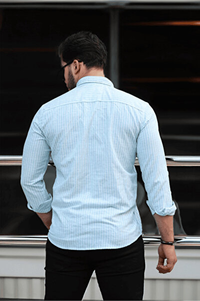 Valiberta Ανδρικό πουκάμισο Turquoise Carina Stripes - Αναπνεύσιμο, Βαμβακερό