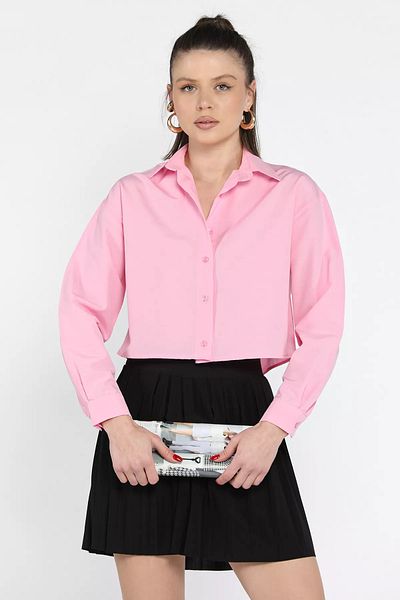 GÜLSELİ Cămașă crop top pentru femei cu mânecă lungă roz