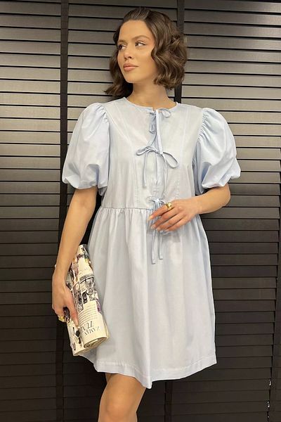 GÜLSELİ Rochie de damă albastru baby cu mâneci prințesă cu cravată în față
