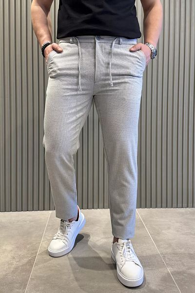 MİSHAR İTALİA Ανδρικό παντελόνι Jogger σε γκρι ελαστικό φερμουάρ μέσης