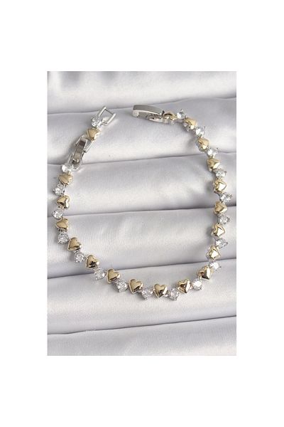 Skygo Silver Color Zircon Stone Gold Heart Bracelet - Brass Series Women's Style
