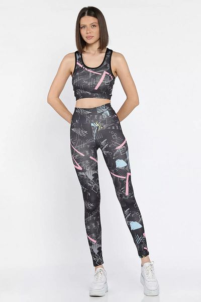 GÜLSELİ Black Women's Printed Athlete Crop Bustier High Waist Leggings Set of Two
