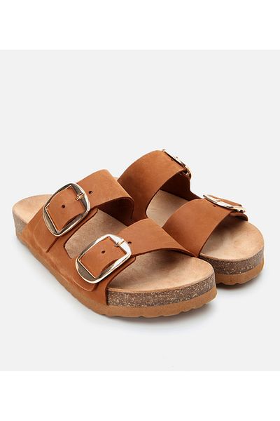 Hotiç Women's Nubuck Leather Tan Belted Slippers
