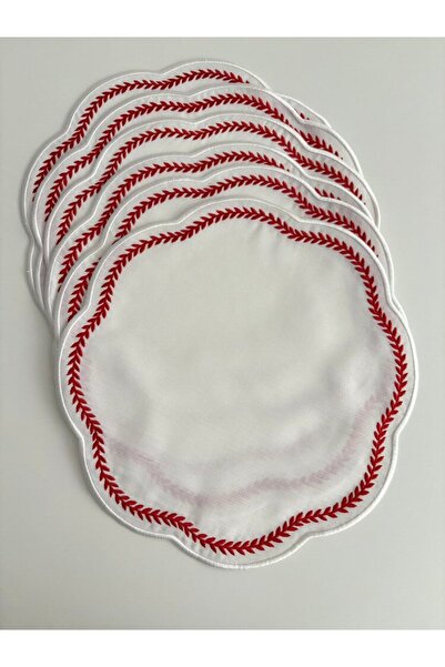 Denef Home Dnf Elegant Series Red American Service قطعة واحدة - كتان مطرز، مق...