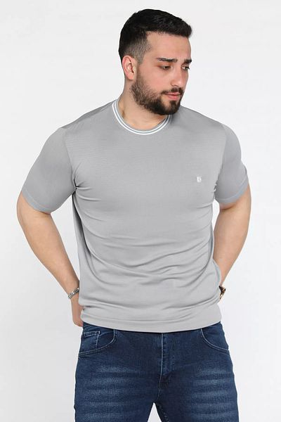 MİSHAR İTALİA Ανδρικό T-Shirt με γκρι κεντημένο λαιμόκοψη