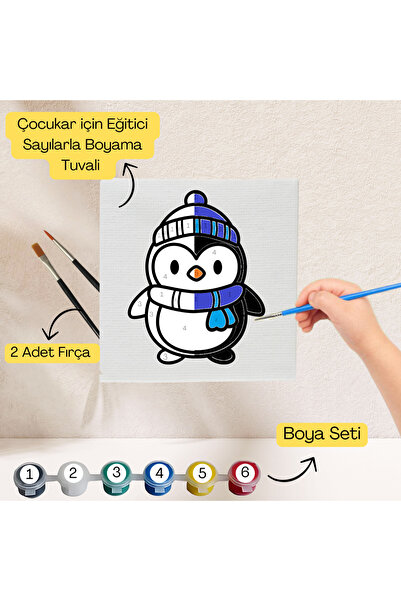hediye hobim Çocuklar İçin Eğitici Sayılarla Boyama Seti Penguen–20x20 Tuval,...