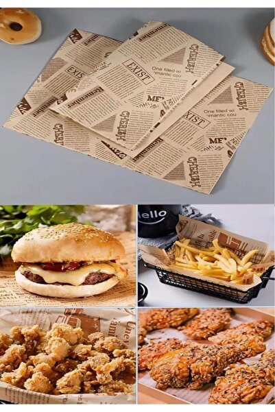 Nirnisa 50 Adet Retro Hamburger Kızartma Servis Kağıdı Yağlı Kağıt Vintage Ga...