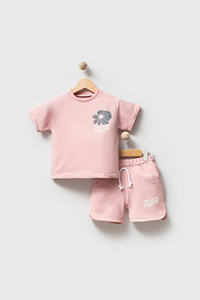 Jikko Baby Kız Bebek Sırt Baskılı Tişört ve Şort 2'li Takım 3604