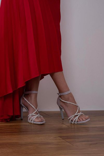 sovrana Silver Satin Stone Revealed Detailed Heeled Shoes
