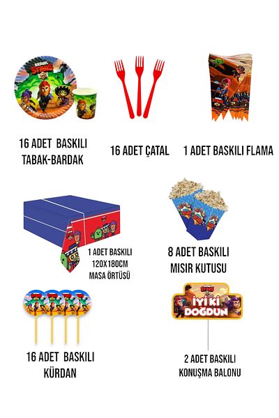 Evabrite Brawl Stars Themed Birthday Party Set for 16 People