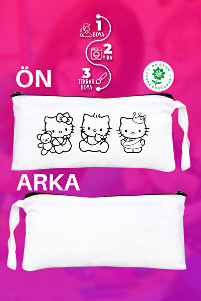 Pamusan Hello Kitty Boyanabilir Bez Kalemlik - 10 Adet - 21x10 cm Boyutlarında - Eğlenceli Boyama Seti