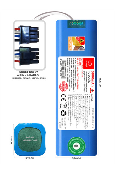 ROBOGİL Xiaomi Mop 2 Pro Plus 3d Stytj02zhm 5800mah Pili Uyumlu Robot Süpürge Bataryası C5807bs-xia-010