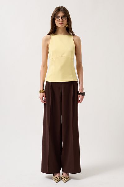 Black Fashion Back Ribbon Detail Yellow Blouse