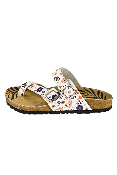 NOOSY Жіночі тапочки з принтом «Блакитно-помаранчева квітка»