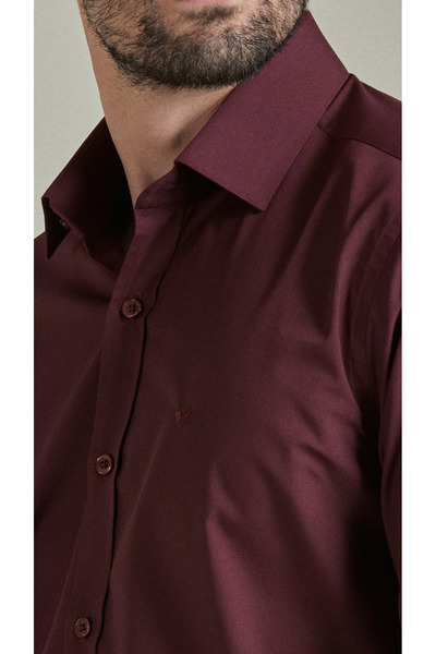 BENEZZO Slim Fit Uzun Kollu Bordo Erkek Gömlek