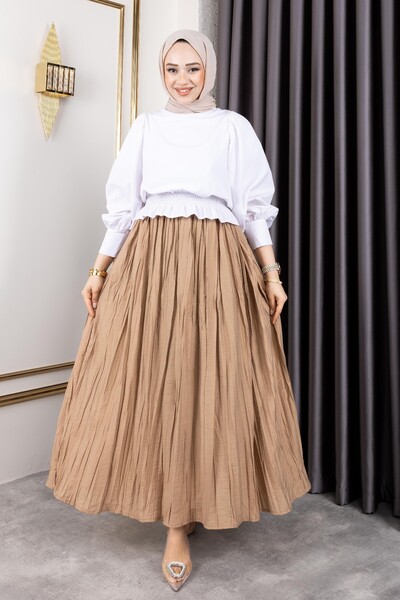 Sfg Life Moda Rochie plisată 100% viscoză pentru femei, cu talie elastică și detaliu încrețit