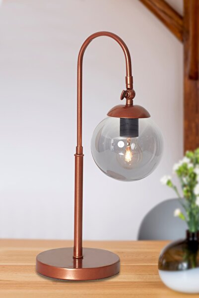 Luzarana Amor Bakır Metal Gövde Füme Camlı Tasarım Lüx Masa Lambası
