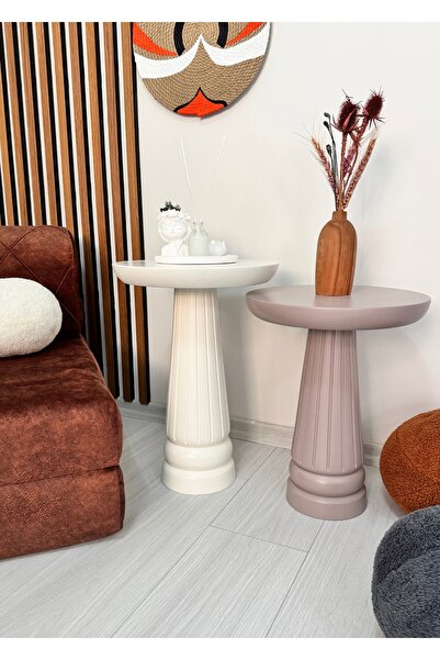 Ahşap 2’li Set Mantar Yan Sehpa Modern Renkli Fiskos Zigon Çiçeklik