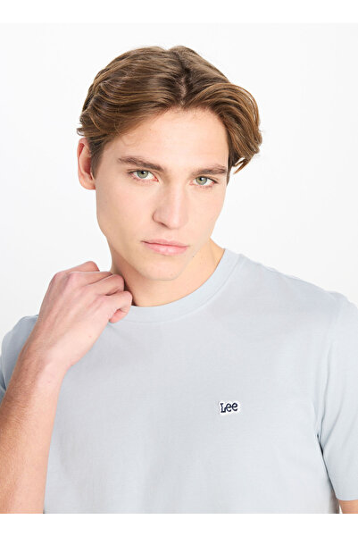 Lee Crew Neck Gray Men's T-Shirt Ml60Ufq475 Regular Fit Patch Logo