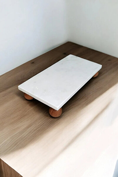 Kitchen Dream Marble Presentation Stand with Wooden Ball Feet, Cake Cookie Stand, Decorative Marble Oil Pot Stand