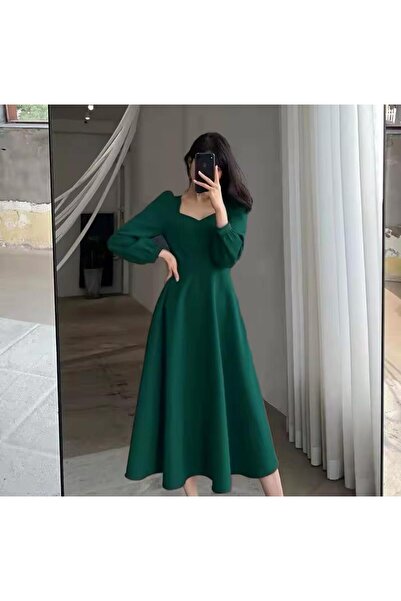 Styling Park Midi Boy Yaka Detay Uzun Kol Balo Mezuniyet Düğün Elbisesi