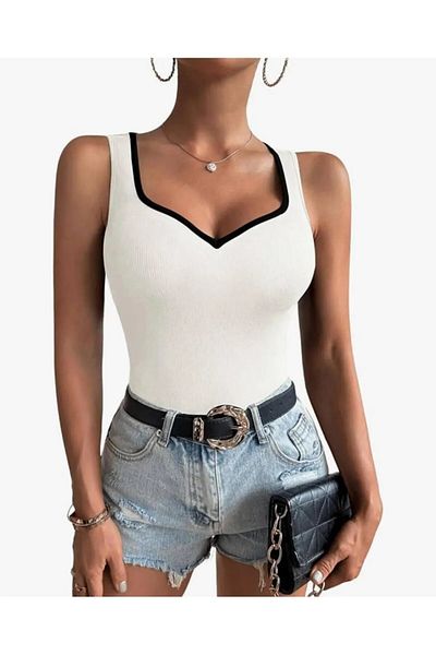 vikitekno Camisole Piping Detailed Body-Hugging Crop Tank Top