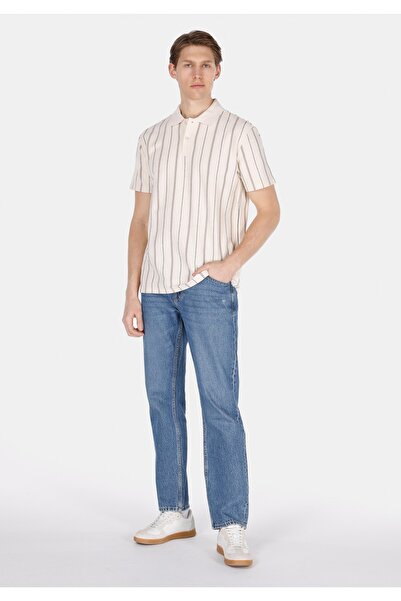 Colin's Мъжка тениска с къс ръкав, комфортна кройка, поло яка, жакард, цвят екрю