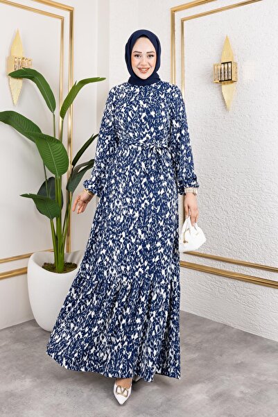 Moda Ebva Kolu Lastikli Bürümcük Elbise-2045 Laci Beyaz