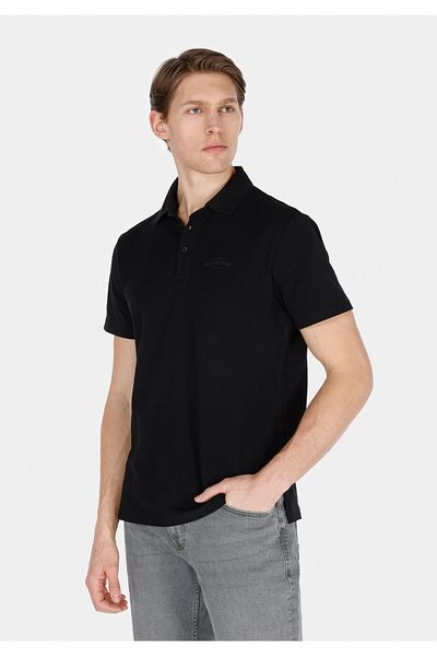 Colin's Regular Fit Polo Neck Plain Men's Black Short Sleeve T-Shirt