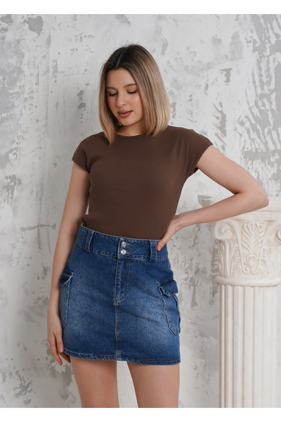 Ay Moda Collection Women's Short T-shirt with Bat Sleeves in Camisole Fabric