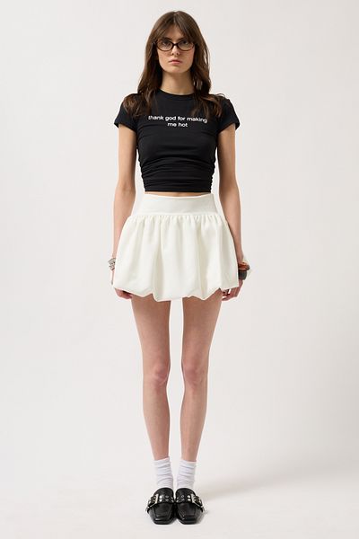Black Fashion Mini fustă albă cu detaliu balon