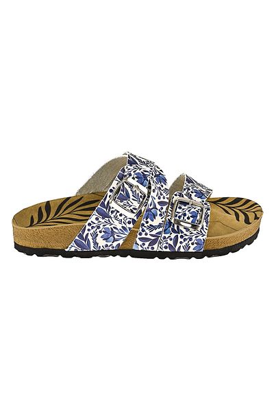 NOOSY Papuci de damă cu design cu flori albastre imprimate