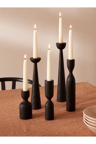 mebaconcept Modern ve Şık Siyah Ahşap Şamdan Seti – 5'li (11 cm, 14 cm, 18 cm...