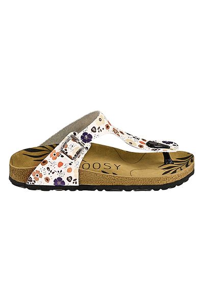 NOOSY Papuci de damă cu design cu flori albastre-portocalii imprimate