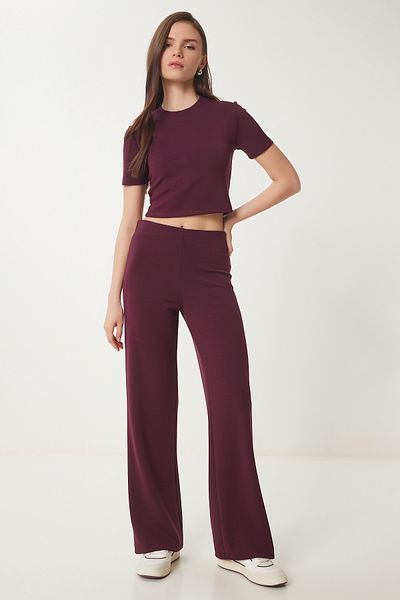 Lovelyİstanbul Fitted/Fitted Flexible Modal Top and Bottom Set Plum Lub0086