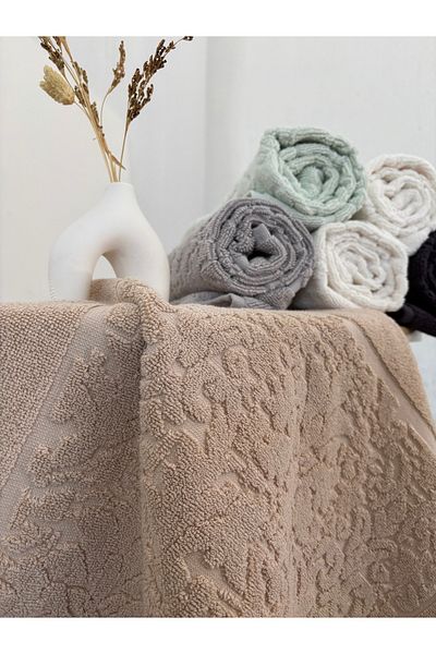 Sevim Mint Green 2-Piece Towel Set - 100% Cotton - Damask Pattern - 50X70 cm