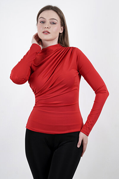 Hebb Club Women's Sendy Fabric Crew Neck Draped Blouse